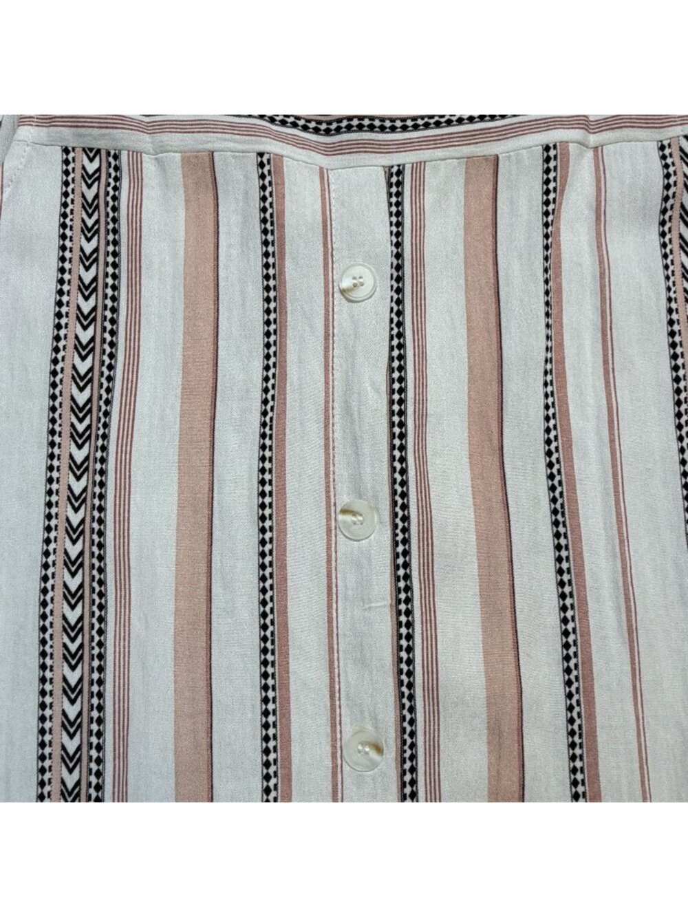 Mine Tank Top Large Pink Black Striped Geometric Sleeveless V Neck Rayon Blend - Picture 9 of 10
